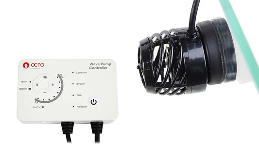Octo wave pump controller with black pump on a white background