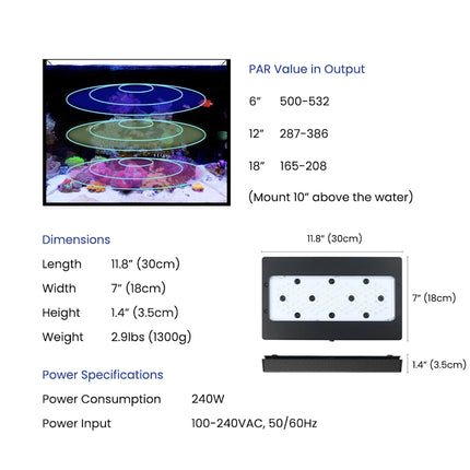 A8 Pro BLUE 240W WiFi App LED Aquarium Lighting for Reef Fish Tank - Reefamorous
