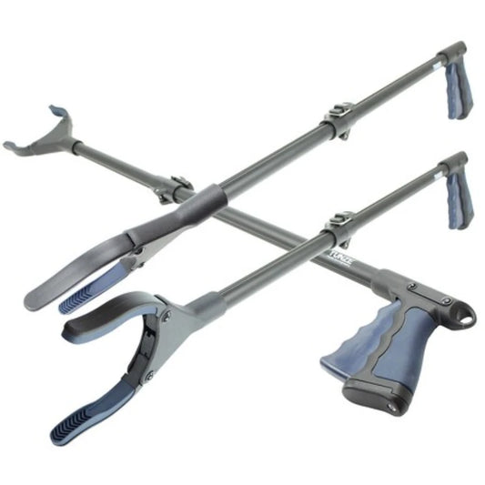 Set of gray and blue crutches on a white background