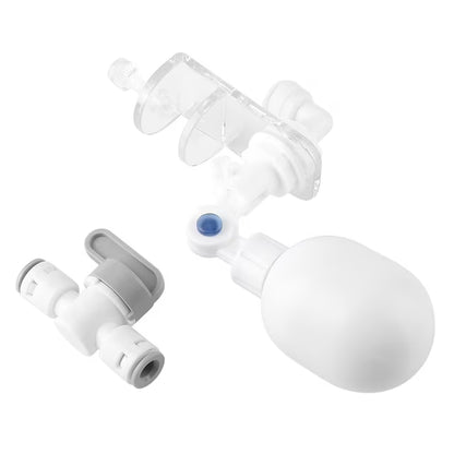 A white and clear plastic medical or veterinary device with a bulb, clear plastic collar, and a separate gray connector piece, shown on a white background.